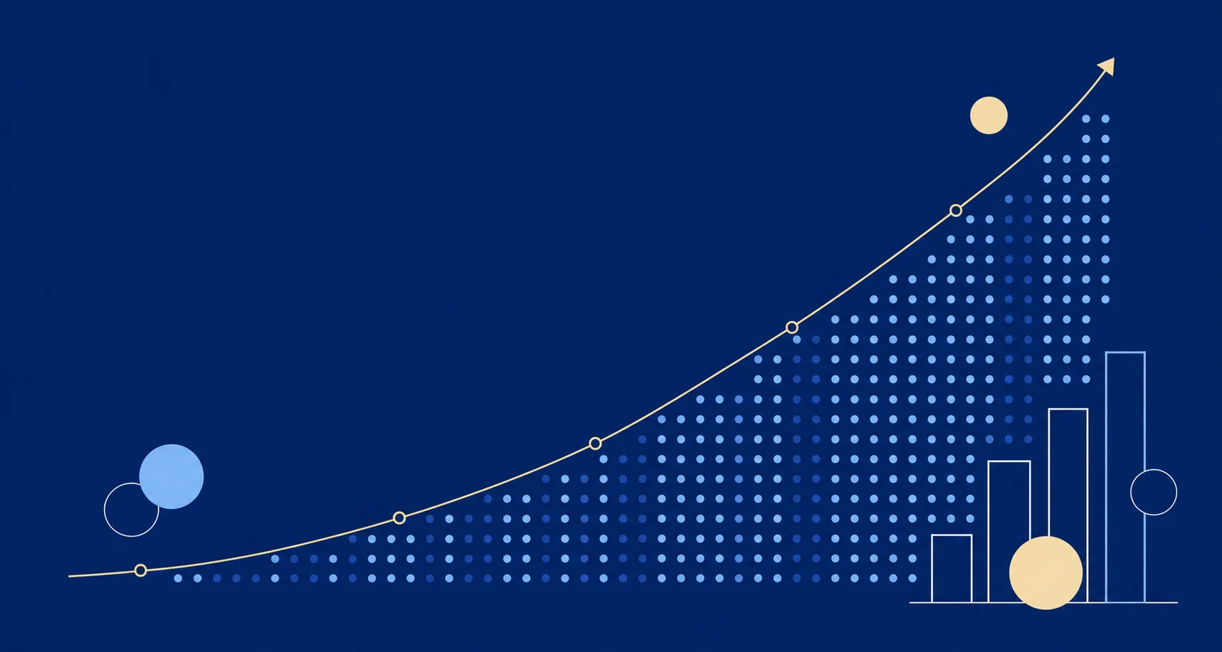 Illustration of an upward growth curve rising through a grid of dots, symbolizing steady financial progress